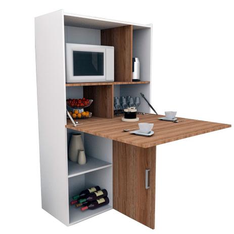 Armário de Cozinha Versátil com 02 Portas/Mesa Branco e Castanho Appunto Móveis Menor preço em Armário de Cozinha Versátil com 02 Portas/Mesa Branco e Castanho Appunto Móveis