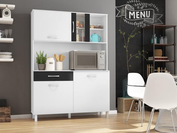 Armário Kit Cozinha Viena Plus 1200 Branco e Preto - Madine Menor preço em Armário Kit Cozinha Viena Plus 1200 Branco e Preto - Madine