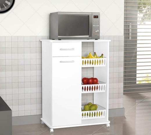 Armário Multiuso com Rodízio e fruteira Master Branco - Zanzini Menor preço em Armário Multiuso com Rodízio e fruteira Master Branco - Zanzini