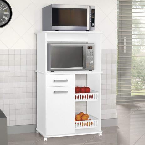 Armário Multiuso com Rodízio e Fruteira Premium Zanzini Branco Menor preço em Armário Multiuso com Rodízio e Fruteira Premium Zanzini Branco