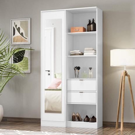 Armário Multiuso Cômoda com Espelho 1 Porta com 2 Gavetas e 2 Prateleiras Poesia Demóbile Branco Menor preço em Armário Multiuso Cômoda com Espelho 1 Porta com 2 Gavetas e 2 Prateleiras Poesia Demóbile Branco