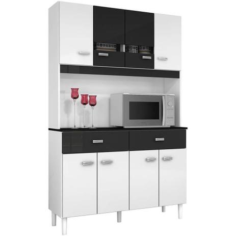Armário P/ Cozinha 8 Portas 2 Gavetas - Poquema Kit Manu 8p - Branco/Preto Menor preço em Armário P/ Cozinha 8 Portas 2 Gavetas - Poquema Kit Manu 8p - Branco/Preto