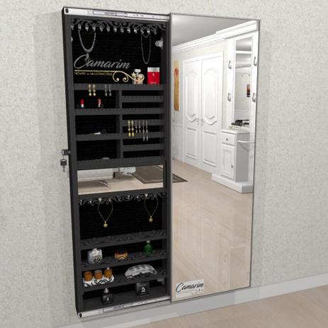 Armário Porta Joia COMPLETO (1,80 - PRETO), Porta De Espelho em Moldura de Alumínio - Camarim móveis Menor preço em Armário Porta Joia COMPLETO (1,80 - PRETO), Porta De Espelho em Moldura de Alumínio - Camarim móveis