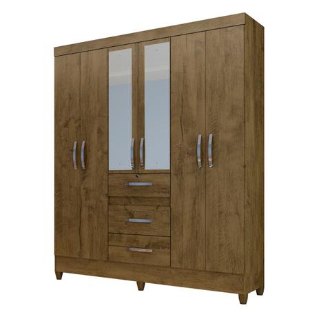 Armário Roupeiro Guarda Roupa Casal Itatiba Castanho Wood Com Espelho - Moval Menor preço em Armário Roupeiro Guarda Roupa Casal Itatiba Castanho Wood Com Espelho - Moval