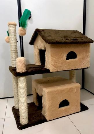 Arranhador Para Dois Gatos Com 2 Casas Bege - Dodytoy Brinquedos Para Pets