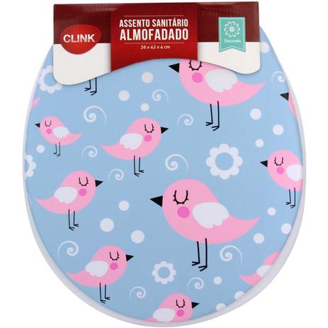 Assento Sanitário Almofadado Convencional Oval Decorado Pássaros Tampa para Vaso Todas as Marcas - Clink Menor preço em Assento Sanitário Almofadado Convencional Oval Decorado Pássaros Tampa para Vaso Todas as Marcas - Clink