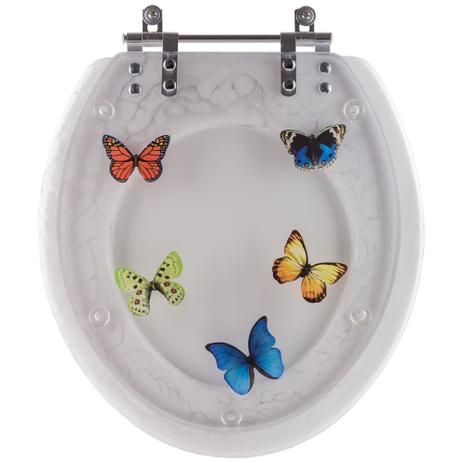 Assento Sanitário Poliéster Convencional Oval Decorado com 5 Borboletas - Pontto Lavabo Menor preço em Assento Sanitário Poliéster Convencional Oval Decorado com 5 Borboletas - Pontto Lavabo