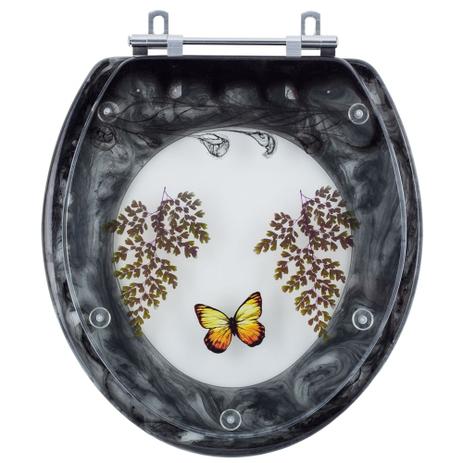 Assento Sanitário Poliéster Decorado Borboleta Colonial Preto para Vaso Hervy - Pontto lavabo Menor preço em Assento Sanitário Poliéster Decorado Borboleta Colonial Preto para Vaso Hervy - Pontto lavabo
