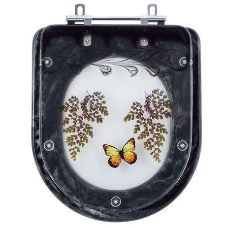 Assento Sanitário Poliéster Decorado Borboleta Luna Preto para Vaso Icasa - Pontto lavabo Menor preço em Assento Sanitário Poliéster Decorado Borboleta Luna Preto para Vaso Icasa - Pontto lavabo