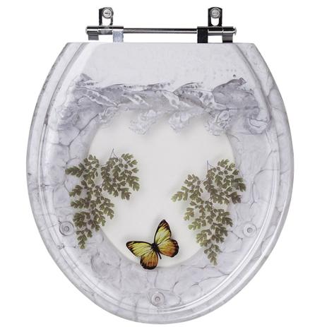 Assento Sanitário Poliéster Decorado Borboleta Oval / Universal Branco - Pontto lavabo Menor preço em Assento Sanitário Poliéster Decorado Borboleta Oval / Universal Branco - Pontto lavabo