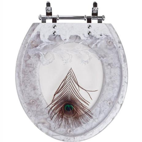 Assento Sanitário Poliéster Decorado Pena de Pavão Aspen para Vaso Deca - Pontto lavabo Menor preço em Assento Sanitário Poliéster Decorado Pena de Pavão Aspen para Vaso Deca - Pontto lavabo