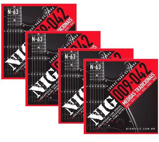 Atacado Kit 4 Encordoamento Nig Para Guitarra Elétrica 009 Menor preço em Atacado Kit 4 Encordoamento Nig Para Guitarra Elétrica 009