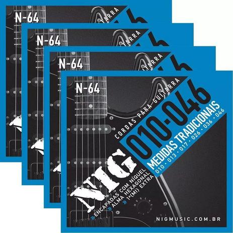 Atacado Kit 4 Encordoamento Nig Para Guitarra Elétrica 010 Menor preço em Atacado Kit 4 Encordoamento Nig Para Guitarra Elétrica 010