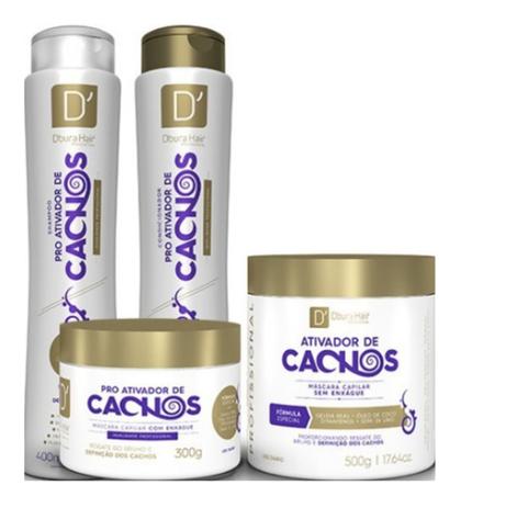 Ativador de cachos kit 4 produtos shampoo condicionador mascara 500g mascara com enxague 300g - D'Oura Hair