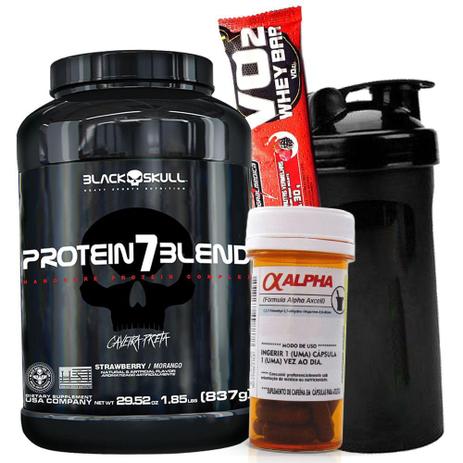Aumento Energia Resistencia - Whey Protein 7 Blend 837g Cafeína Coqueteleira - Black skull Menor preço em Aumento Energia Resistencia - Whey Protein 7 Blend 837g Cafeína Coqueteleira - Black skull