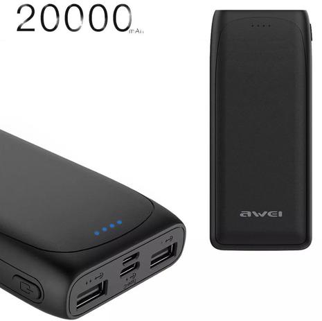 Awei Power Bank Original P66k 20000mah Lançamento Preto Menor preço em Awei Power Bank Original P66k 20000mah Lançamento Preto