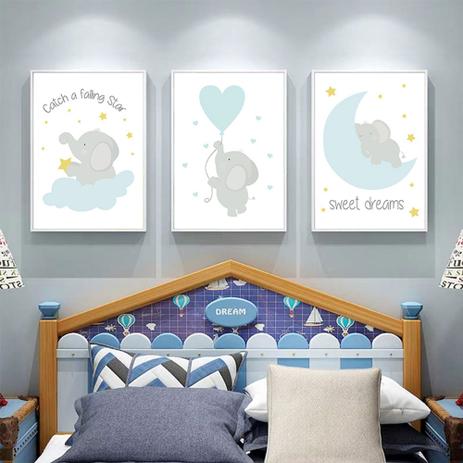Azul Bonito Elefante Estrela Posters Da Lona Copias Do Bercario Do Bebe Pintura Da Arte Da Parede Neyrad No Magalu Magazine Luiza