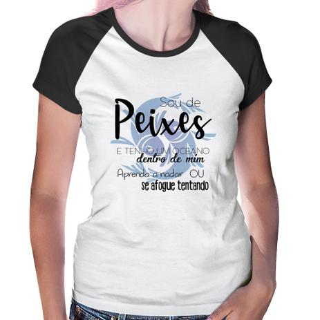 Baby Look Raglan Sou de Peixes - Branco - Foca na Moda Menor preço em Baby Look Raglan Sou de Peixes - Branco - Foca na Moda