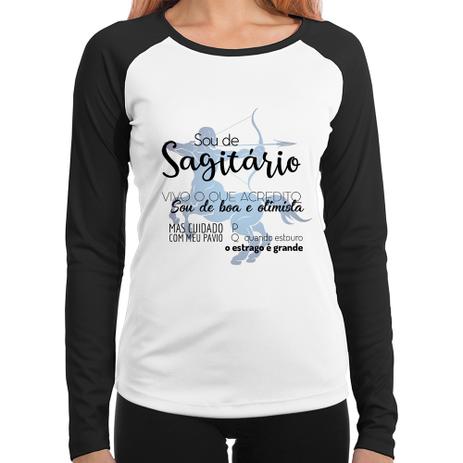 Baby Look Raglan Sou de Sagitário Manga Longa - Branco - Foca na Moda Menor preço em Baby Look Raglan Sou de Sagitário Manga Longa - Branco - Foca na Moda