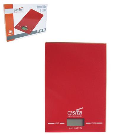 Balanca digital para cozinha 5kg colors a bateria vermelha - Casita/Imporiente Menor preço em Balanca digital para cozinha 5kg colors a bateria vermelha - Casita/Imporiente