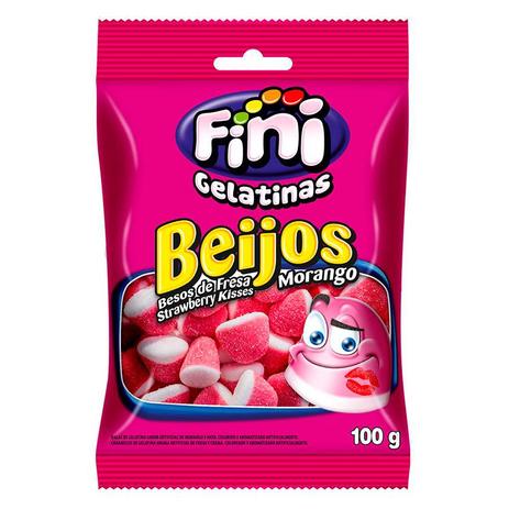 Balas de Gelatina Beijos de Morango Fini 100g - Aluá festas Menor preço em Balas de Gelatina Beijos de Morango Fini 100g - Aluá festas