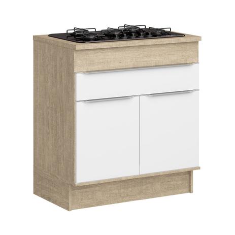 Balcão 2 Portas 1 Gaveta 80cm com Rodapé Modulado Slim Decibal Acácia/Branco Menor preço em Balcão 2 Portas 1 Gaveta 80cm com Rodapé Modulado Slim Decibal Acácia/Branco