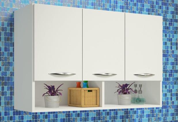 Balcão Aéreo Multiuso Lavanderia Banheiro Branco 3 Portas - Clickforte Menor preço em Balcão Aéreo Multiuso Lavanderia Banheiro Branco 3 Portas - Clickforte