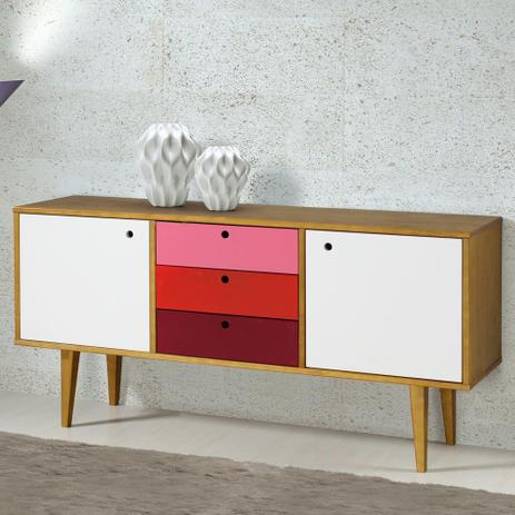 Balcão Buffet 2 Portas e 3 Gavetas Vintage 356 Nogal/Branco/Colorido - Máxima móveis Menor preço em Balcão Buffet 2 Portas e 3 Gavetas Vintage 356 Nogal/Branco/Colorido - Máxima móveis