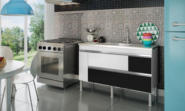 Balcao Cozinha Prisma 1.4 Branco e Preto 86 x 52 x 133.5 cm - Mgm Menor preço em Balcao Cozinha Prisma 1.4 Branco e Preto 86 x 52 x 133.5 cm - Mgm