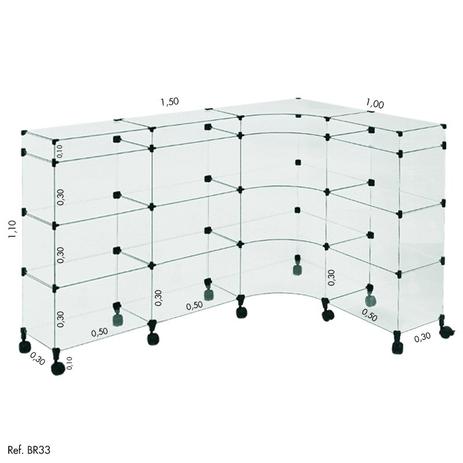 Balcão de Atendimento L Modulado em Vidro com Rodízios 1,50 x 1,10 x 1,00 - Balcãonet Menor preço em Balcão de Atendimento L Modulado em Vidro com Rodízios 1,50 x 1,10 x 1,00 - Balcãonet