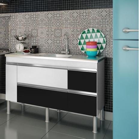 Balcao De Cozinha 100% Mdf Prisma Para Pia 134 cm - Branco/Preto - Mgm Menor preço em Balcao De Cozinha 100% Mdf Prisma Para Pia 134 cm - Branco/Preto - Mgm