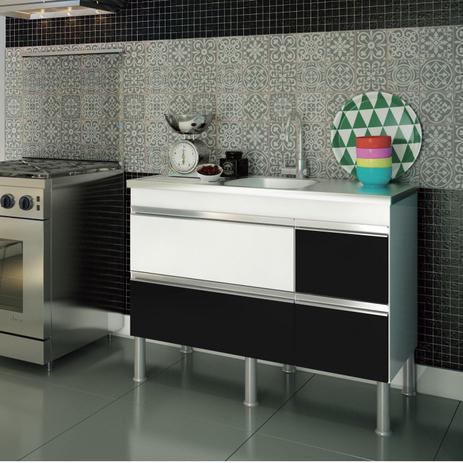 Balcão de Cozinha 2 Portas Prisma MGM Móveis (Balcão Não Acompanha Tampo e Pia) Branco/Preto Menor preço em Balcão de Cozinha 2 Portas Prisma MGM Móveis (Balcão Não Acompanha Tampo e Pia) Branco/Preto