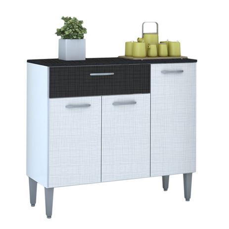 Balcão de Cozinha Kits Paraná Cris 3 Portas 1 Gaveta Linho Branco/Preto - Kits parana Menor preço em Balcão de Cozinha Kits Paraná Cris 3 Portas 1 Gaveta Linho Branco/Preto - Kits parana