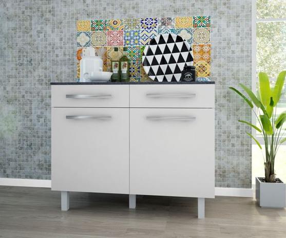 Balcao de Cozinha Lorena Plus 2 Portas e 2 Gavetas Branco com Branco - Madine Móveis Menor preço em Balcao de Cozinha Lorena Plus 2 Portas e 2 Gavetas Branco com Branco - Madine Móveis