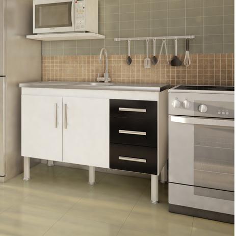 Balcão de Cozinha Sem Tampo e Pia 2 Portas 3 Gavetas 114cm Flex MGM Móveis Branco/Preto Menor preço em Balcão de Cozinha Sem Tampo e Pia 2 Portas 3 Gavetas 114cm Flex MGM Móveis Branco/Preto
