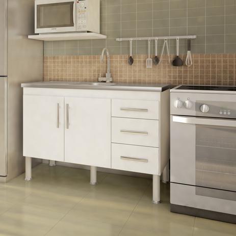 Balcão de Cozinha Sem Tampo e Pia 2 Portas 3 Gavetas 114cm Flex MGM Móveis Branco Menor preço em Balcão de Cozinha Sem Tampo e Pia 2 Portas 3 Gavetas 114cm Flex MGM Móveis Branco
