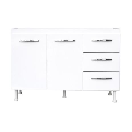 Balcão de Pia 02 Portas 03 Gavetas 120 cm Camile Branco - Moblis móveis Menor preço em Balcão de Pia 02 Portas 03 Gavetas 120 cm Camile Branco - Moblis móveis