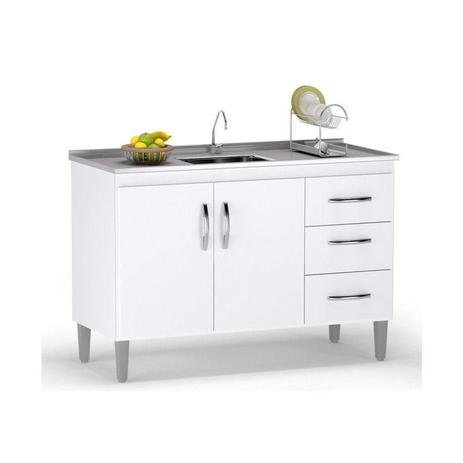 Balcão de Pia Isabel 100 cm Branco Brilho - AJL - AJL Móveis Menor preço em Balcão de Pia Isabel 100 cm Branco Brilho - AJL - AJL Móveis