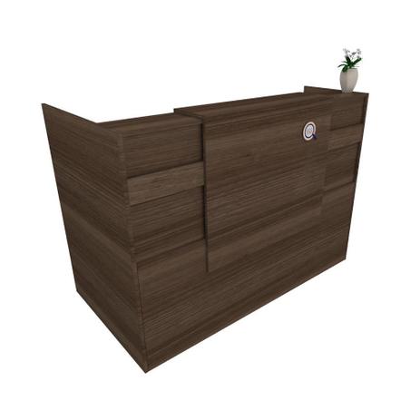 Balcão em L Recepção Caixa 100cm - Mdf Madeirado 1-3 - Ondetemaqui.com Menor preço em Balcão em L Recepção Caixa 100cm - Mdf Madeirado 1-3 - Ondetemaqui.com