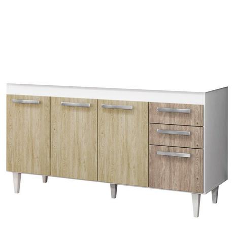 Balcão Gabinete de Pia 150cm Lisboa 4pts 2gav Branco/Carvalho - Lumil Móveis Menor preço em Balcão Gabinete de Pia 150cm Lisboa 4pts 2gav Branco/Carvalho - Lumil Móveis