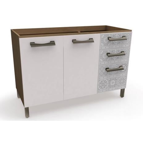 Balcão Gabinete de Pia Sense 120 cm 02 Portas 03 Gavetas Nature/Branco/Azulejo - Kappesberg Menor preço em Balcão Gabinete de Pia Sense 120 cm 02 Portas 03 Gavetas Nature/Branco/Azulejo - Kappesberg
