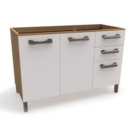 Balcão Gabinete de Pia Sense 120 cm 02 Portas 03 Gavetas Nature/Branco - Kappesberg Menor preço em Balcão Gabinete de Pia Sense 120 cm 02 Portas 03 Gavetas Nature/Branco - Kappesberg