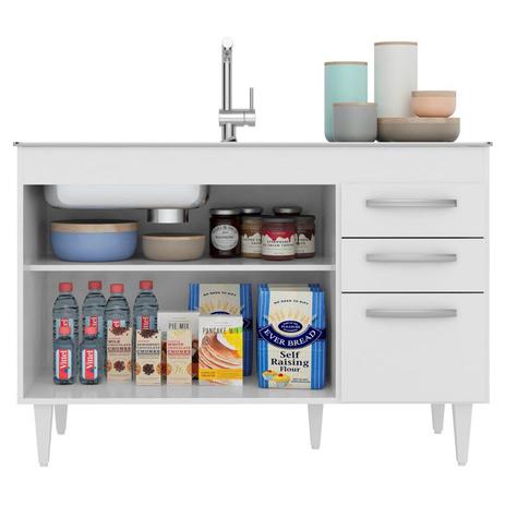 Balcão Gabinete de Pia Suécia 120cm 03 Portas 02 Gavetas Branco - Lumil Móveis Menor preço em Balcão Gabinete de Pia Suécia 120cm 03 Portas 02 Gavetas Branco - Lumil Móveis