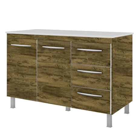 Balcão Gabinete para Pia de 100cm Moblis Lolla 2 portas e 3 gavetas Castanho/Castanho - Móblis Menor preço em Balcão Gabinete para Pia de 100cm Moblis Lolla 2 portas e 3 gavetas Castanho/Castanho - Móblis