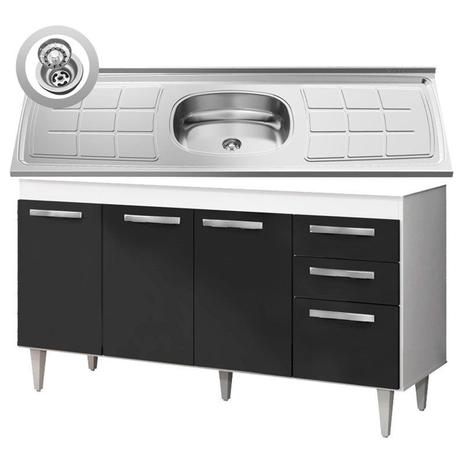 Balcão Gabinete Pia Inox 150cm Lisboa 4 Portas Branco/Preto - Lumil Móveis é boa?