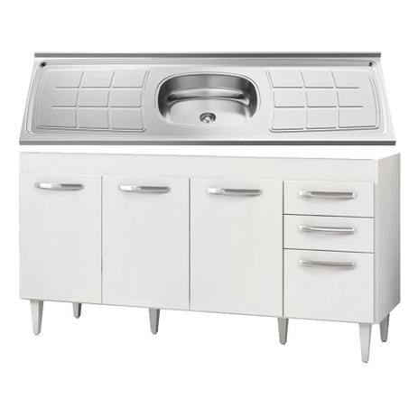 Balcão Gabinete Pia Inox Áustria 160cm 04 Portas Branco - Lumil Móveis Menor preço em Balcão Gabinete Pia Inox Áustria 160cm 04 Portas Branco - Lumil Móveis