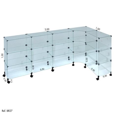 Menor preço em Balcão L Modulado em Vidro com Rodízio 2,00 x 1,00 x 1,00 - Balcãonet