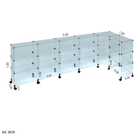 Balcão L Modulado em Vidro com Rodízio 2,50 x 1,00 x 1,00 - Balcãonet Menor preço em Balcão L Modulado em Vidro com Rodízio 2,50 x 1,00 x 1,00 - Balcãonet