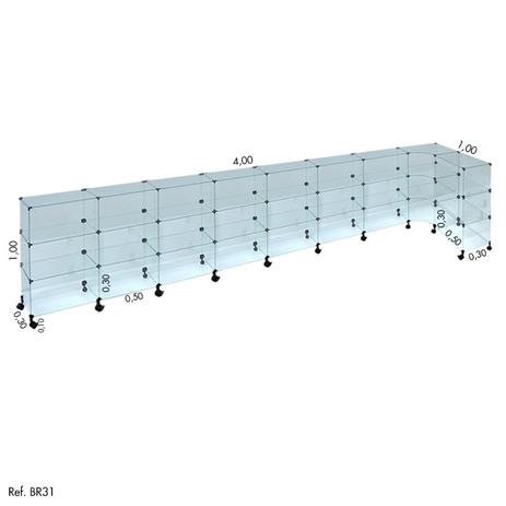Balcão L Modulado em Vidro com Rodízio 4,00 x 1,00 x 1,00 - Balcãonet Menor preço em Balcão L Modulado em Vidro com Rodízio 4,00 x 1,00 x 1,00 - Balcãonet