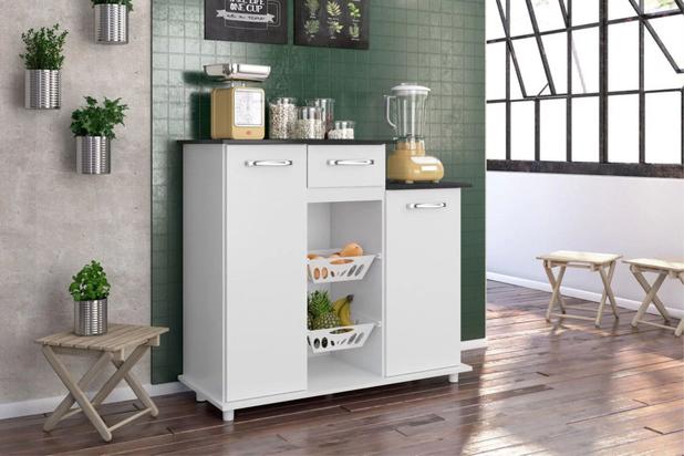 Balcão Multiuso com Fruteira 2 Portas 1 Gaveta Branco - Bianca/Nicioli Menor preço em Balcão Multiuso com Fruteira 2 Portas 1 Gaveta Branco - Bianca/Nicioli